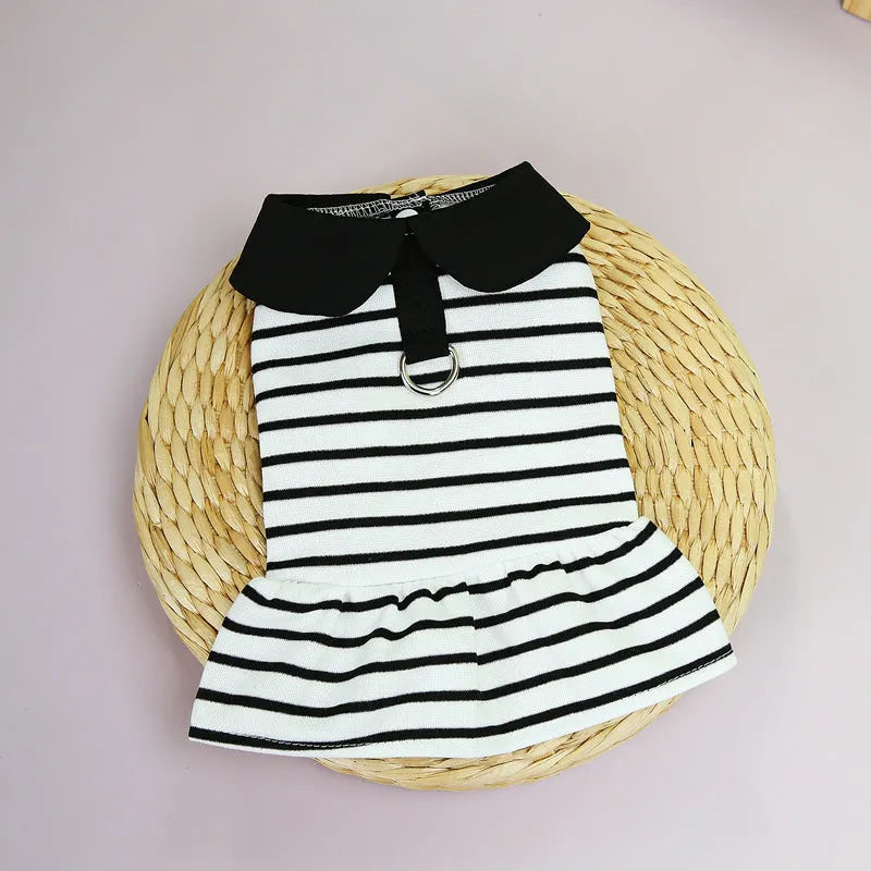 Striped cotton pet T-shirt and skirt summer outfit set for dogs