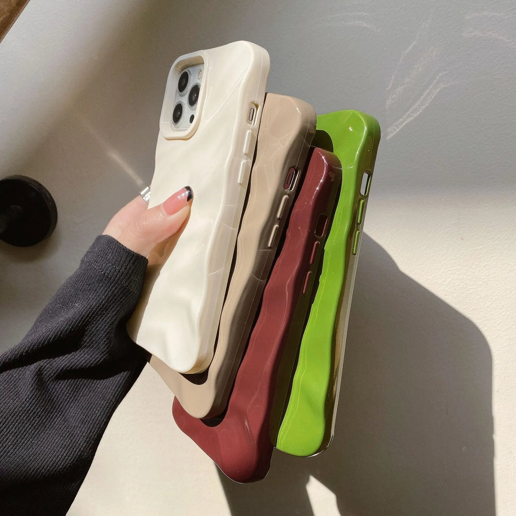 Soft textured wave pleated TPU phone case for Apple iPhone 17 models in a burgundy colour