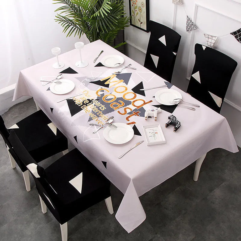 European style rectangular polyester tablecloth with Nordic antlers pattern on a wooden dining table