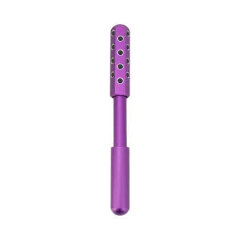 Purple Germanium particle handheld roller massager for face and eyes.