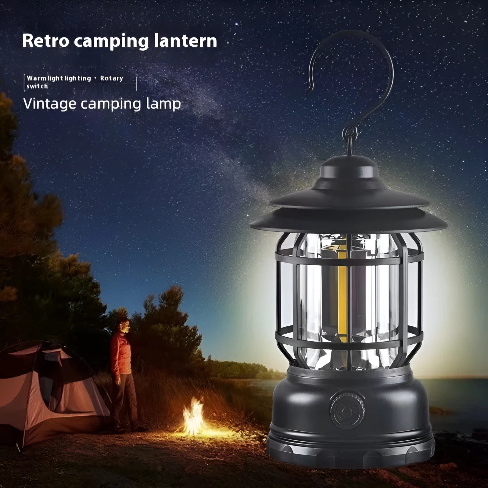 Portable head lamp camping lantern in dark green colour with bright LED light