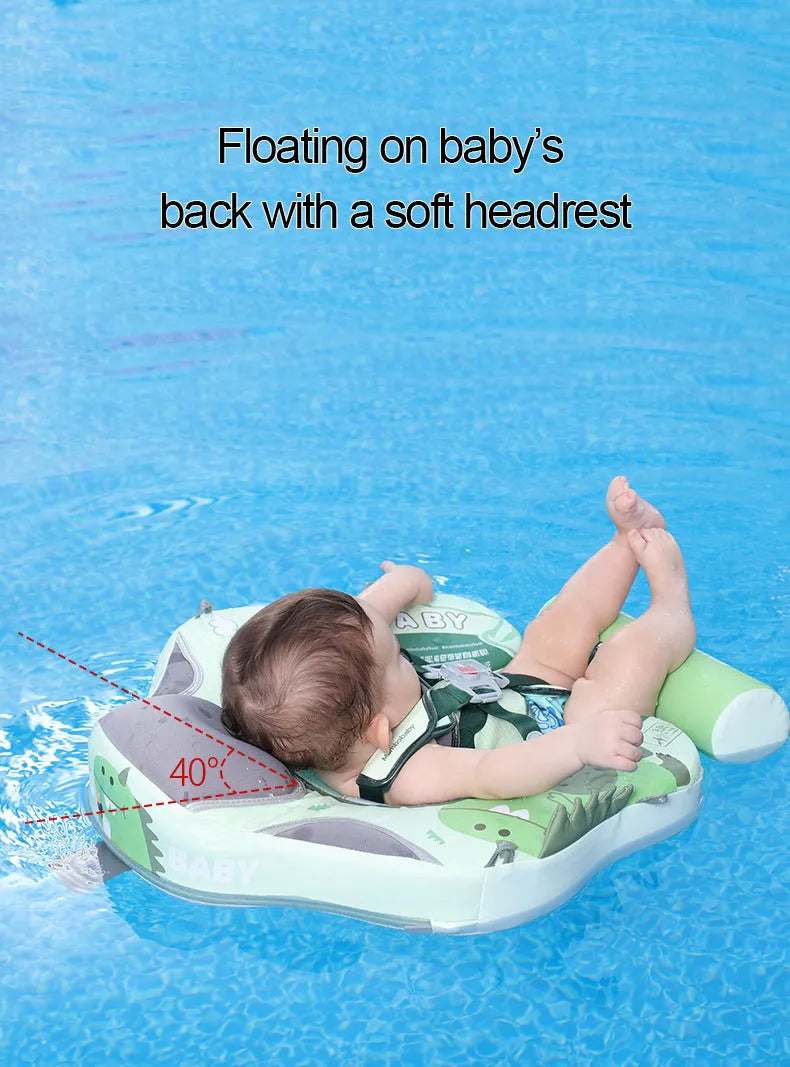 Avocado green dinosaur baby swimming ring with sun shade inflatable float