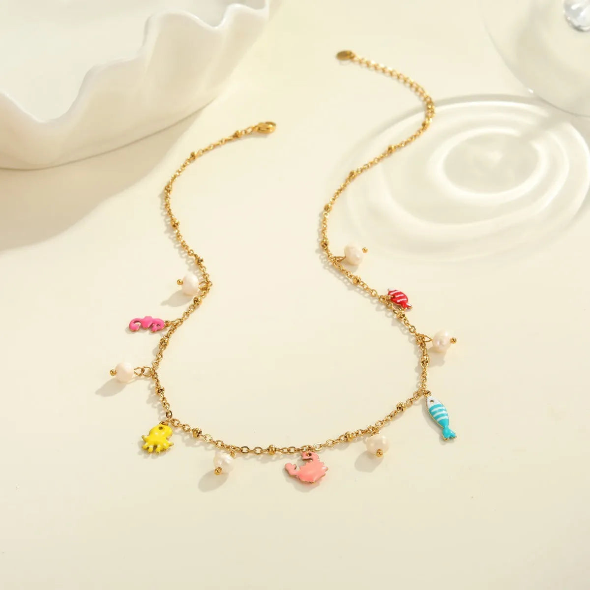 Stainless steel necklace with geometric pendant and alloy bracelet set, 18K electroplated, fashion OL style