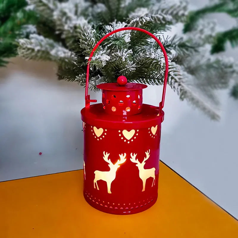 Christmas electronic candle lantern with wrought iron construction and LED lights in Nordic style design