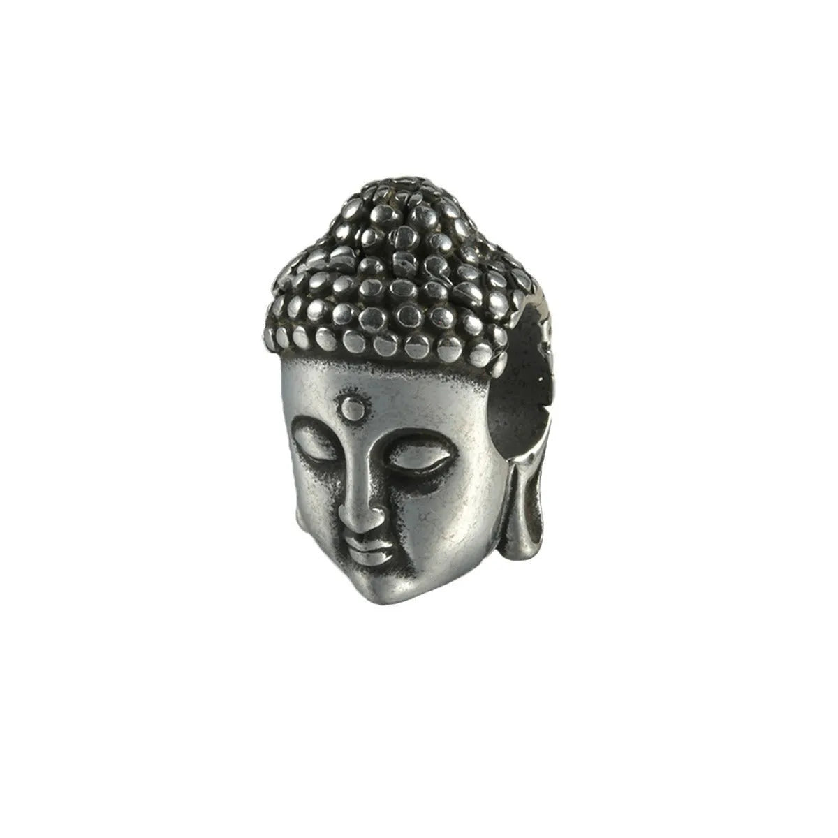 Stainless steel hollow skull Buddha earrings in hip hop style, showing geometry design.