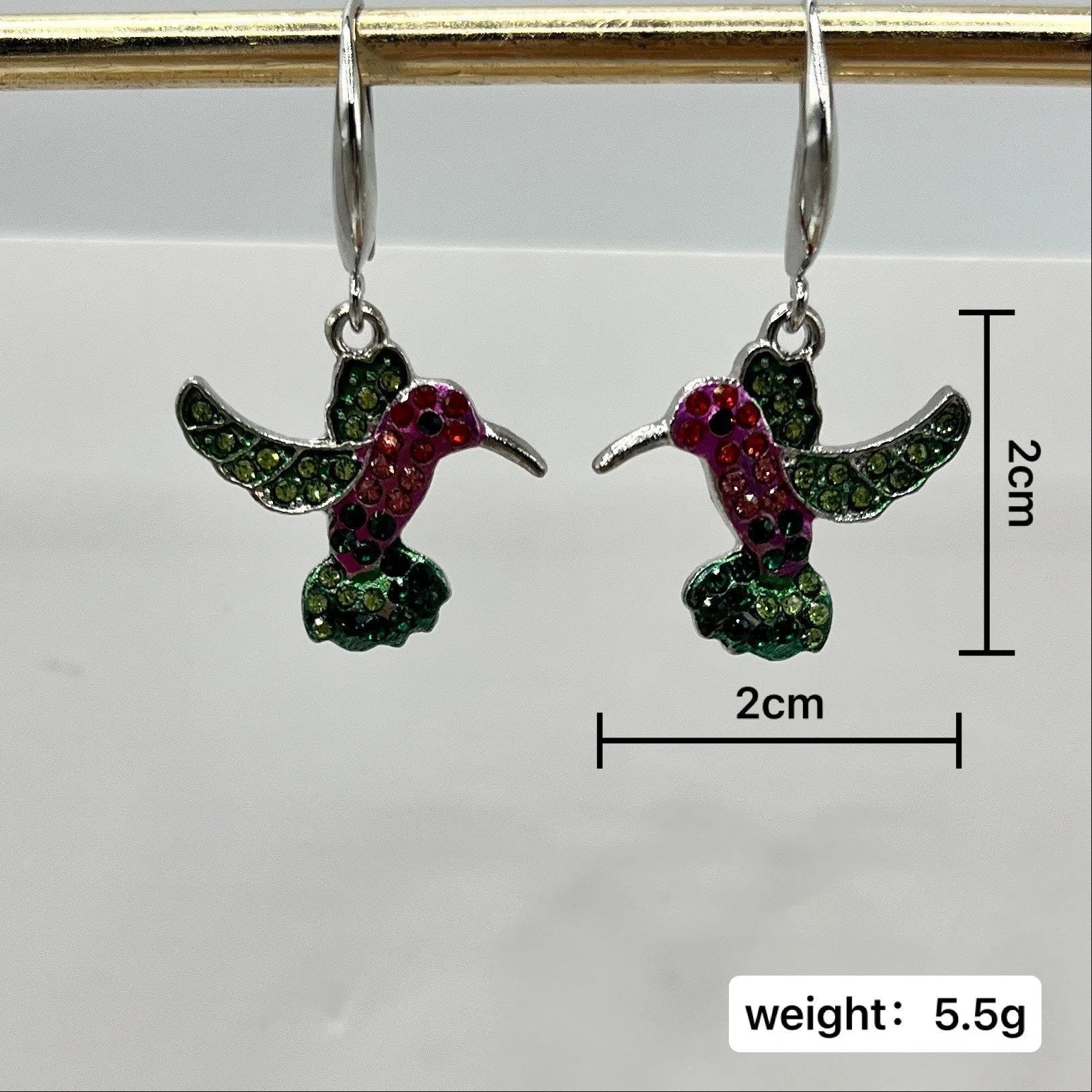 European retro colorful hummingbird shape alloy earrings with electroplated finish for women