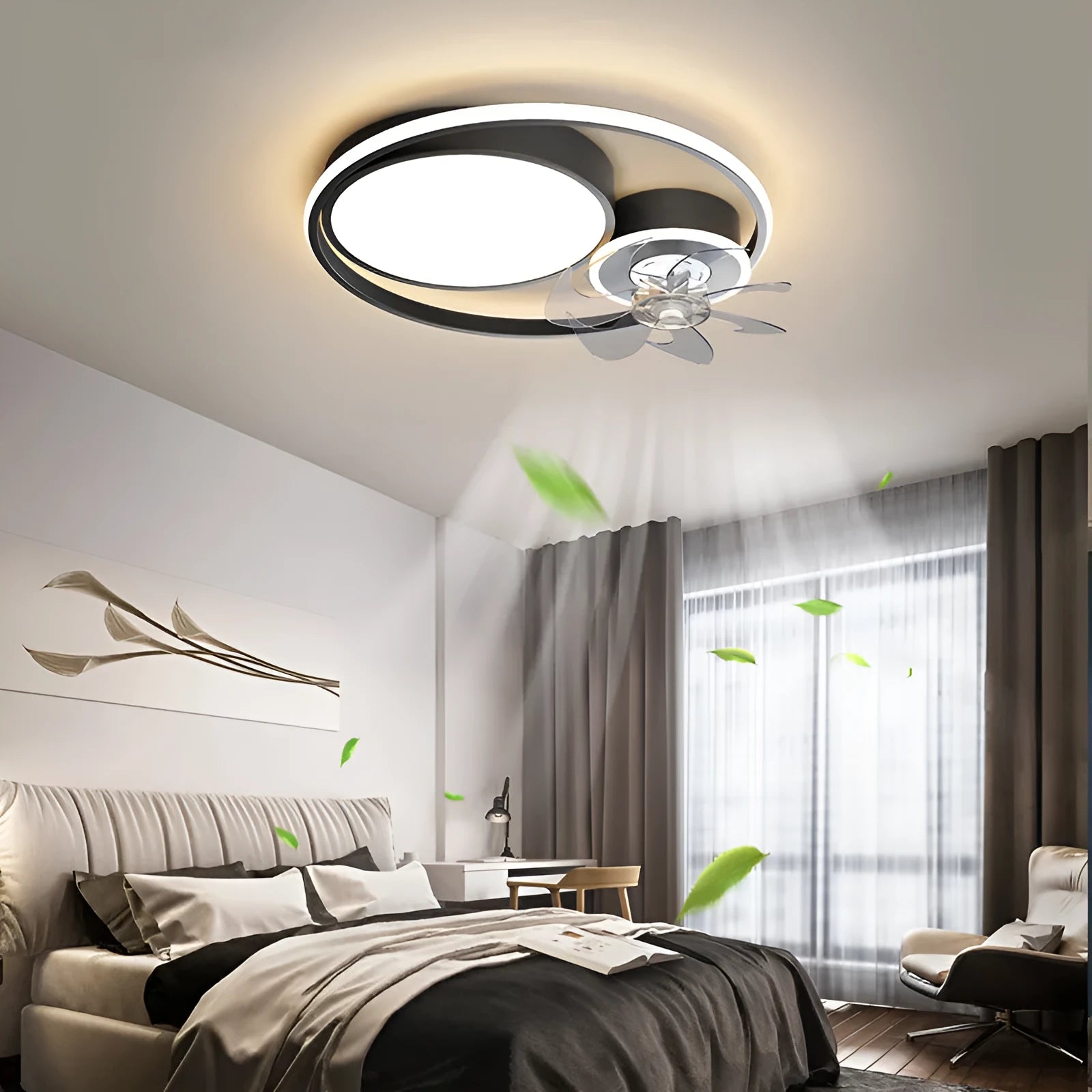 48cm black or gold ceiling fan light with integrated acrylic lampshade and suction mount.