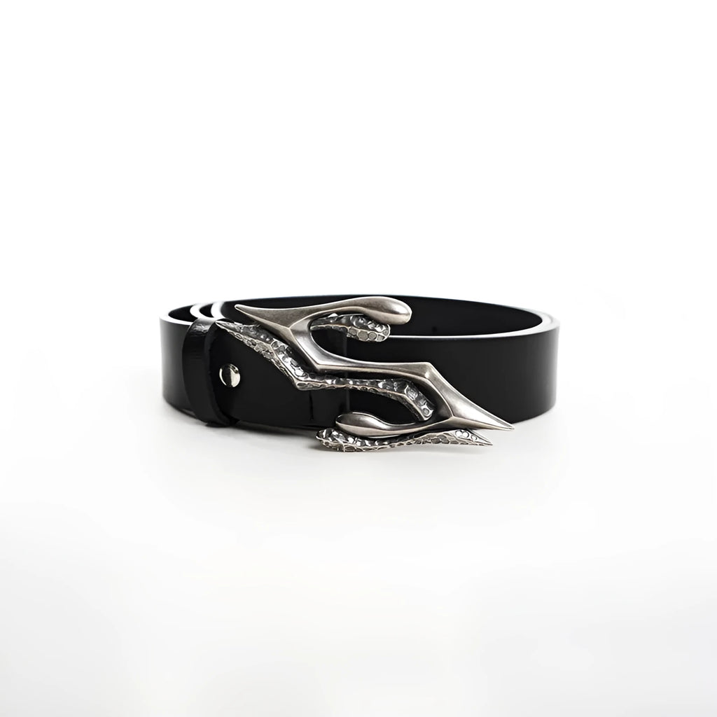Men's black two-layer cowhide leather belt with a metal letter buckle, length 110cm.