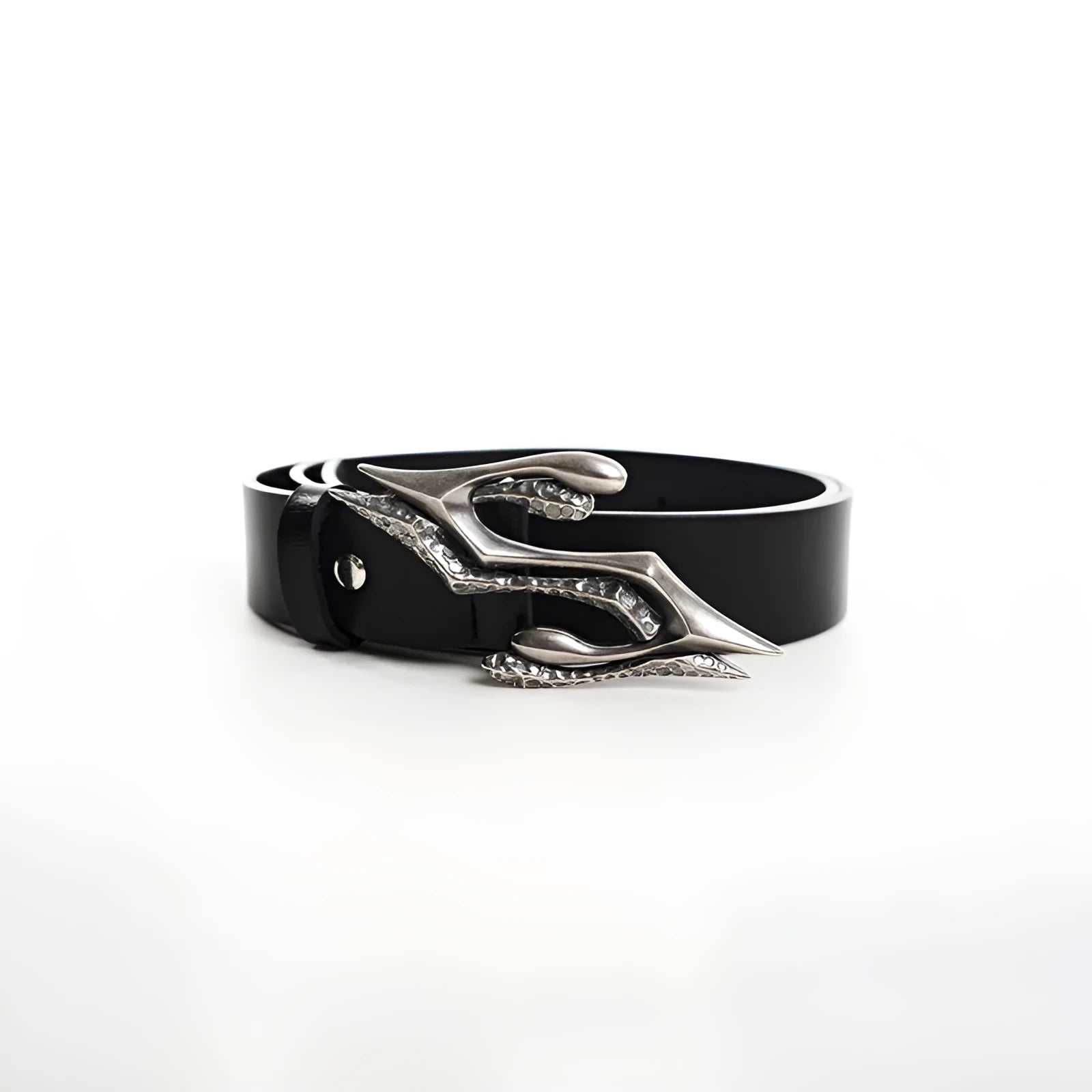 Men's black two-layer cowhide leather belt with a metal letter buckle, length 110cm.