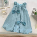 Girls' blue green bowknot sleeveless vest and shorts two-piece suit, summer outfit, size 100cm
