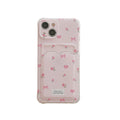 Small broken flower phone case with card holder slot, pink full-screen floral design, TPU material, for iPhone