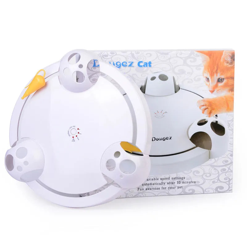 White ABS electric cat toy turntable 32cm with rotating mouse attachment