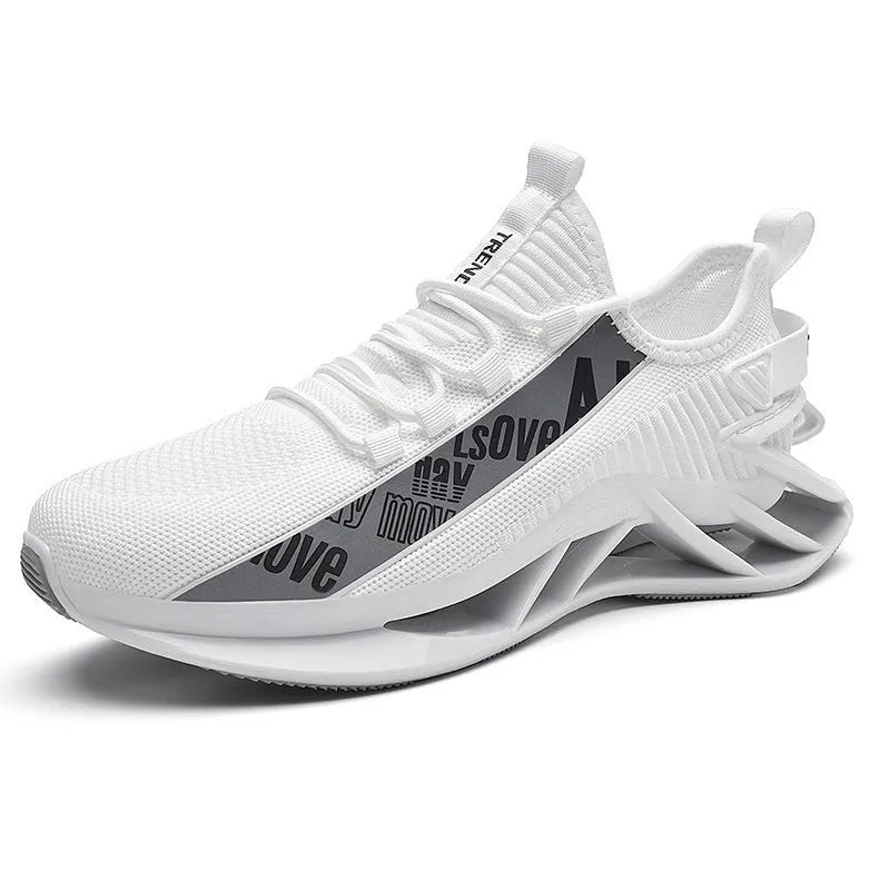 Men's fly woven mesh casual exercise shoes in solid colours with embroidery details