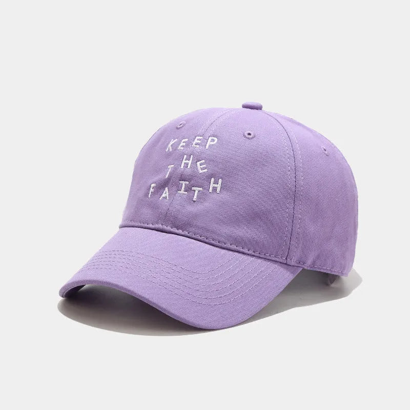 Men's beige cotton baseball cap with small black letter embroidery on front
