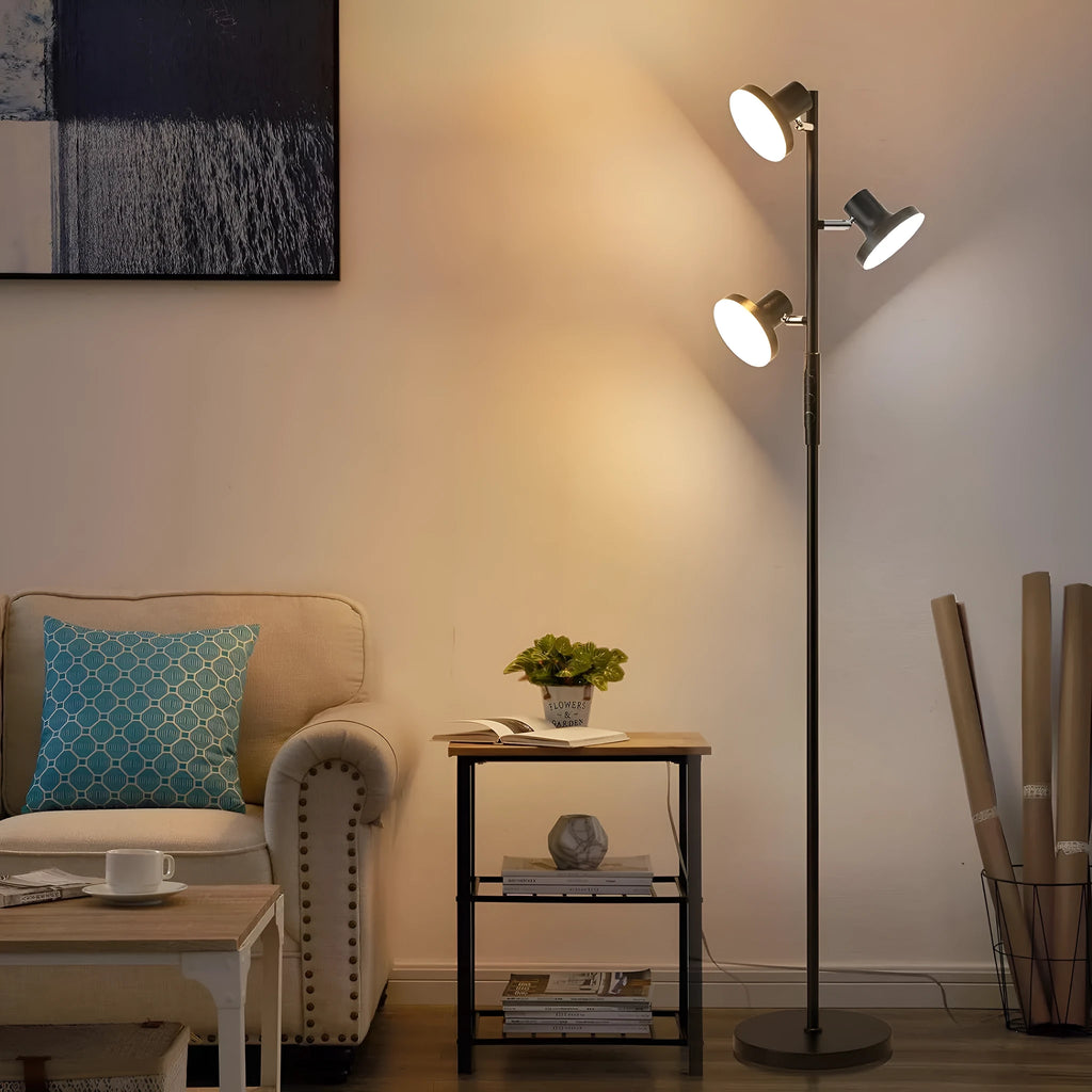 Adjustable LED floor lamp in black with remote control, 170cm height