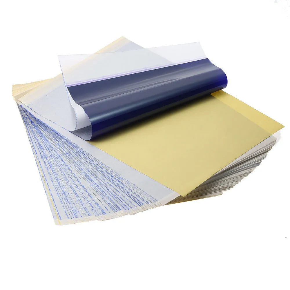 Pack of A4 quadruple copy tattoo transfer paper with transfer paste gel for stencil creation.
