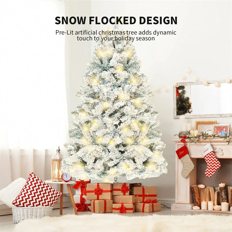 Green and white snow-dusted artificial PVC Christmas tree with metal stand, 180cm and 230cm size options.