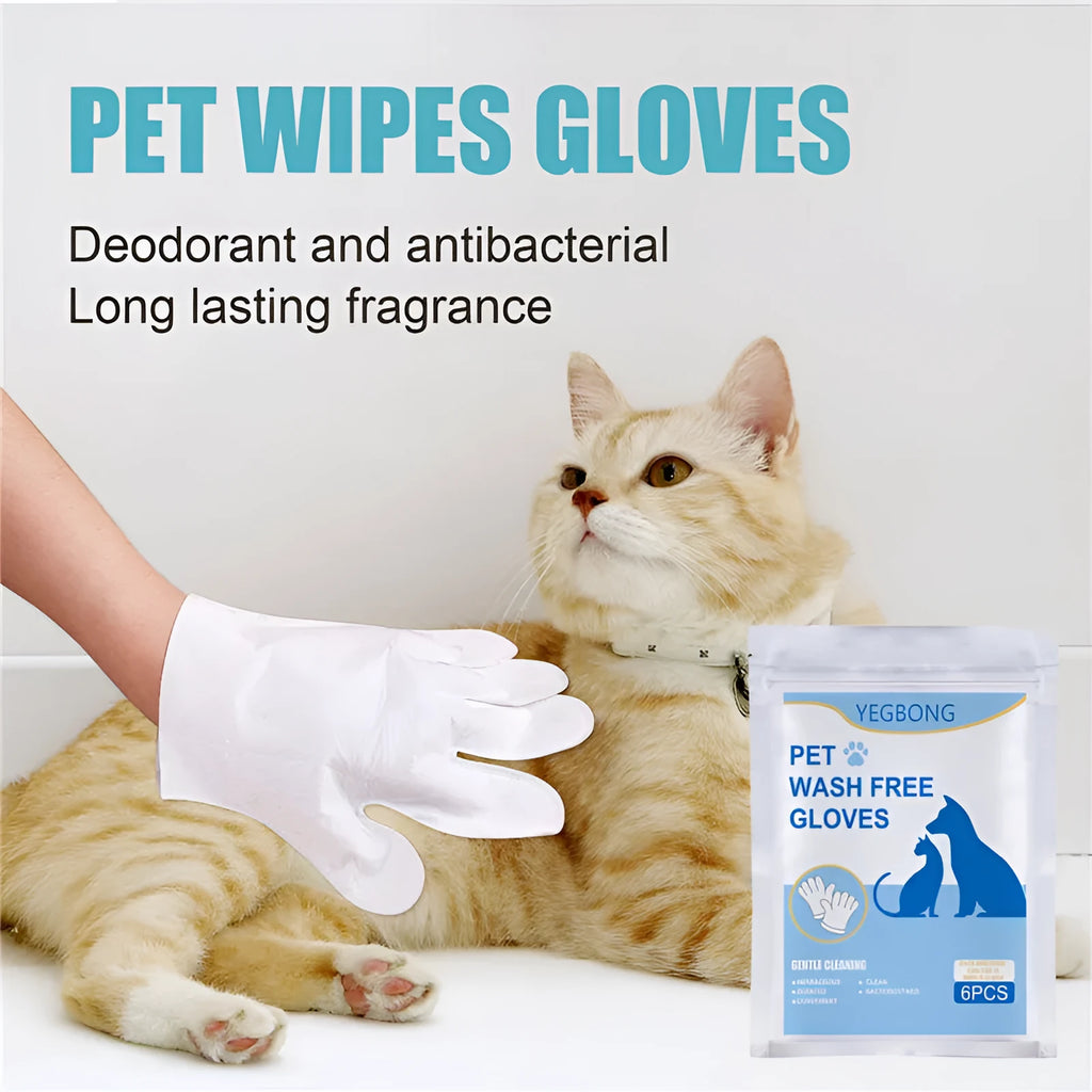 Pack of 6 pet disposable non-woven foil gloves for cat grooming without a bath