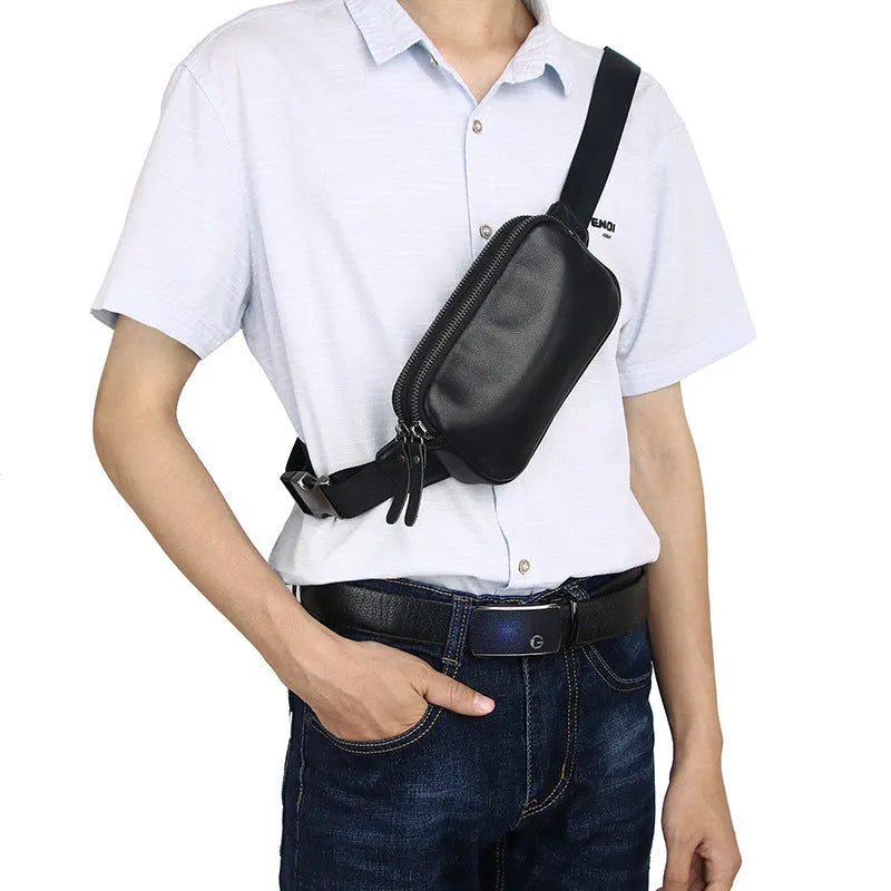 Men's small leather crossbody bag in urban simplicity style with compact dimensions