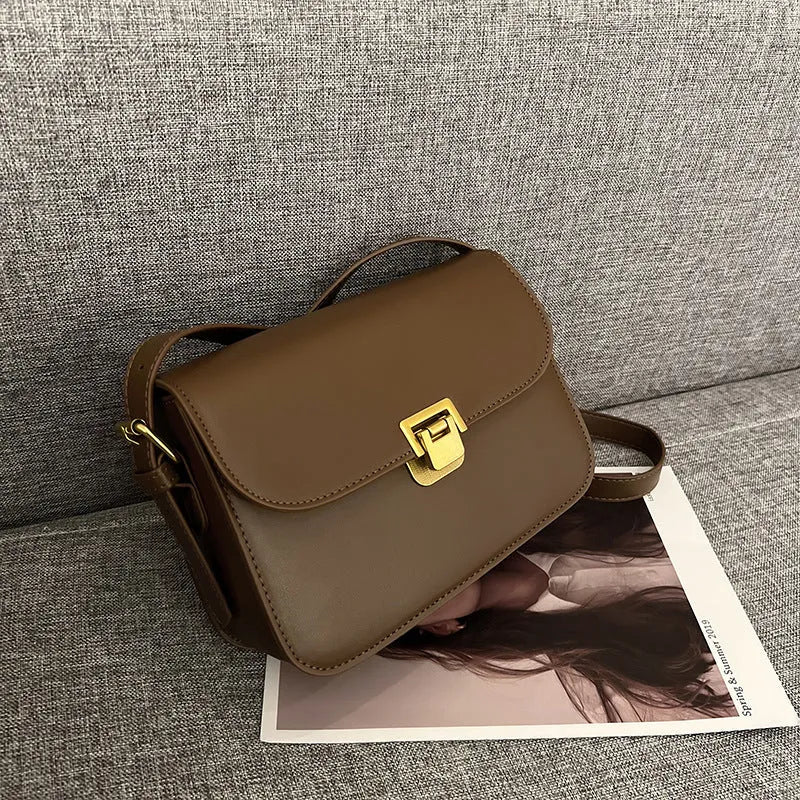 Women's soft PU leather small square bag in horizontal rectangle shape with cross-body strap