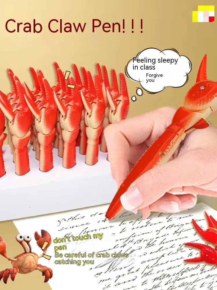 Crab-shaped novelty ballpoint pen with a playable pressing clip mechanism.