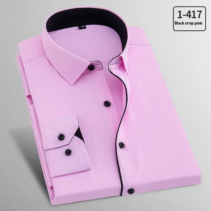Men's long sleeved flax business shirt in pink diagonal or solid red, sizes 37-54