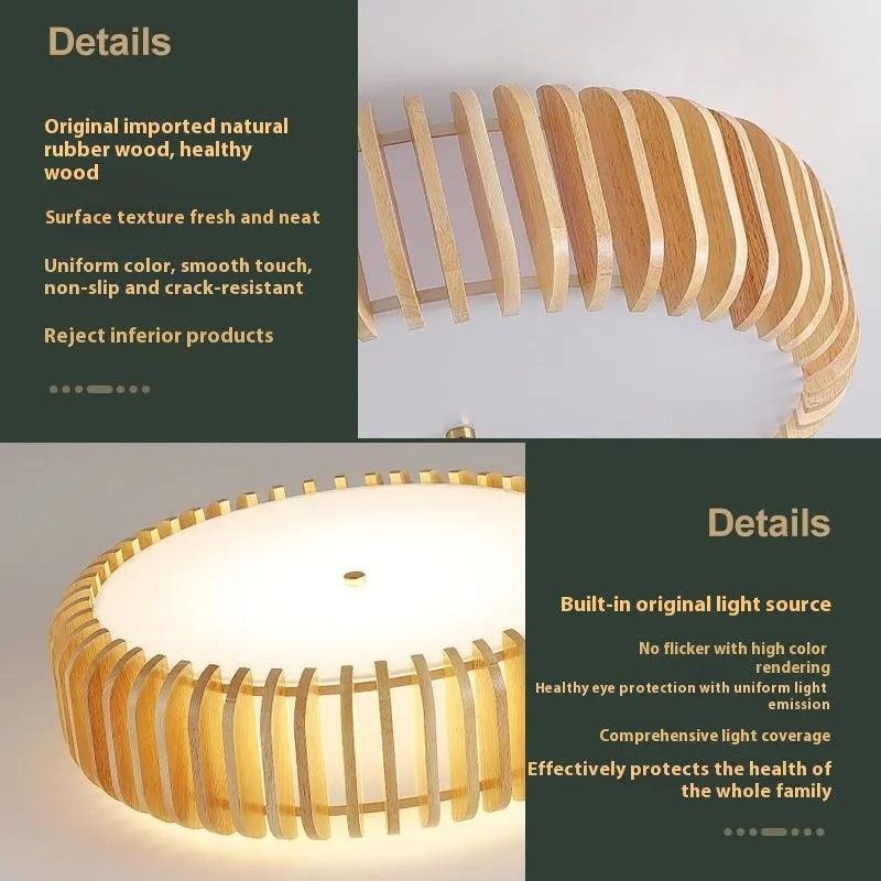 Japanese-style log LED ceiling lamp 35cm diameter 3-head Nordic design
