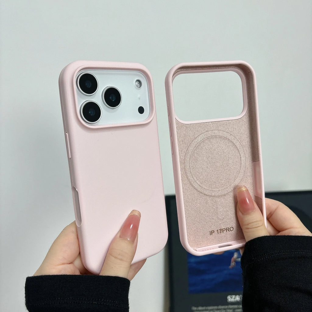 Liquid silicone magnetic charging phone case with AI button for iPhone in antique white colour