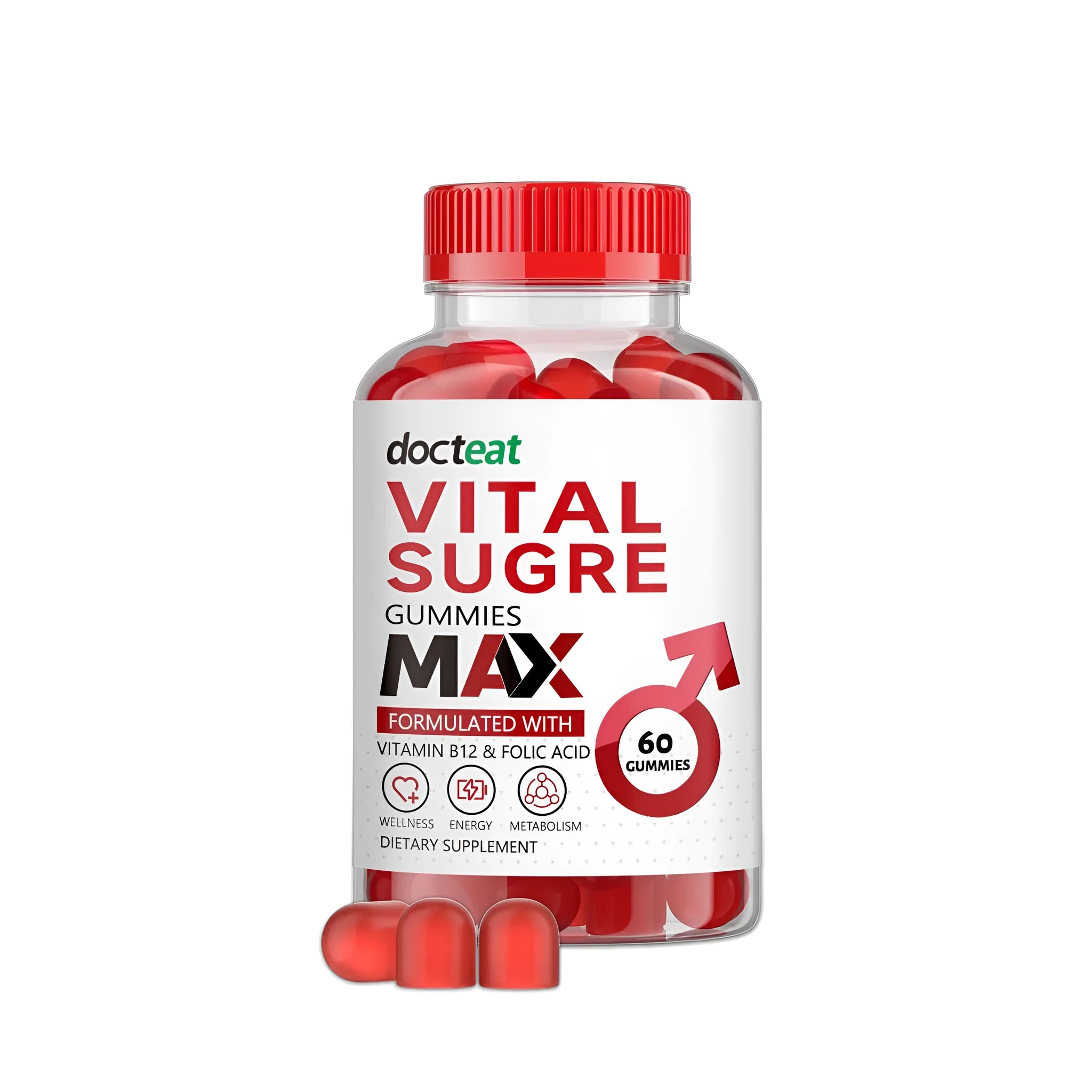 Tub of 60 dietary supplement gummies with apple vinegar and beetroot powder, folic acid, and vitamin B