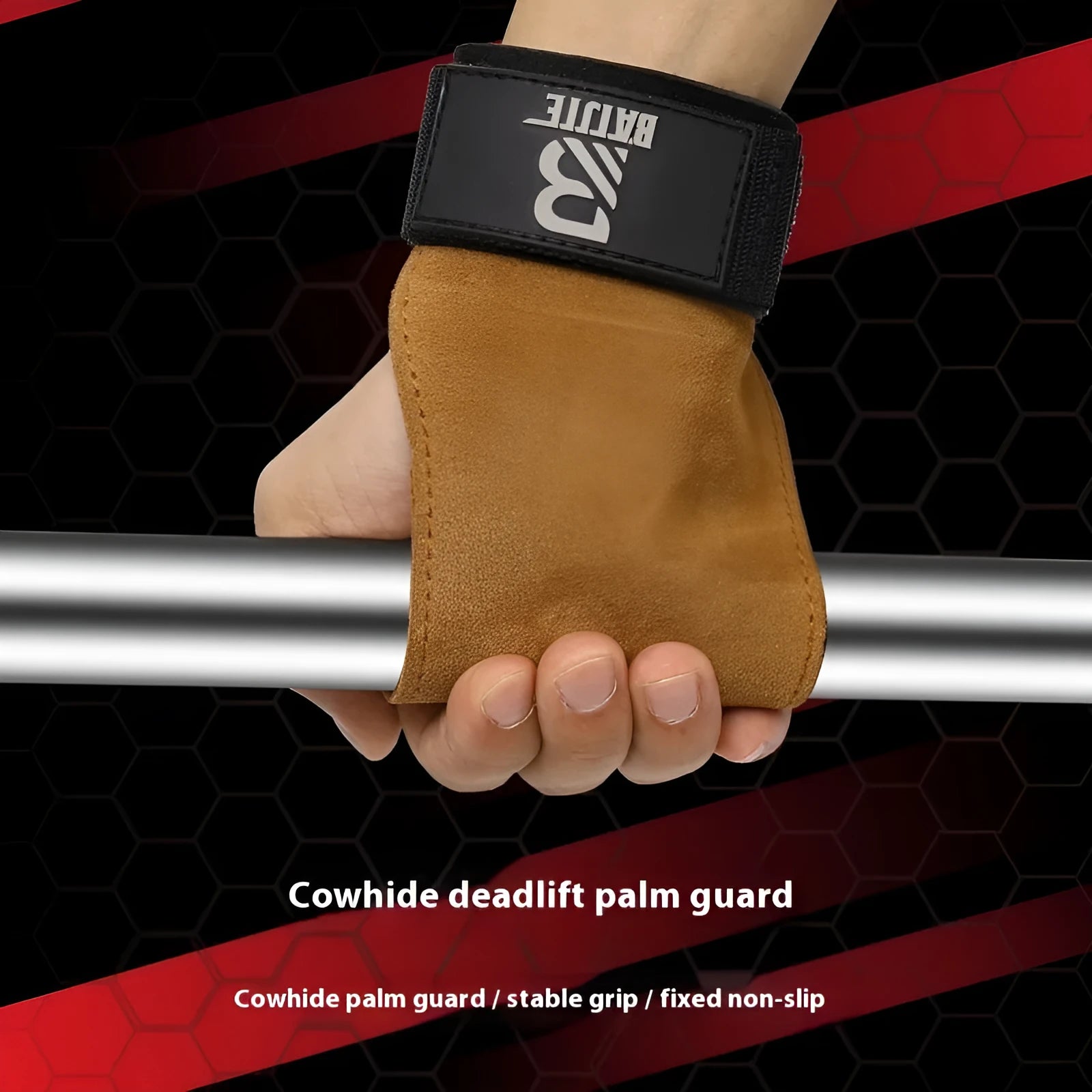 Brown neoprene wrist protectors with adjustable strap, shown on a pull-up bar.