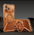 Black electroplated metal phone case for iPhone 17 Pro Max with magnetic bracket attachment points