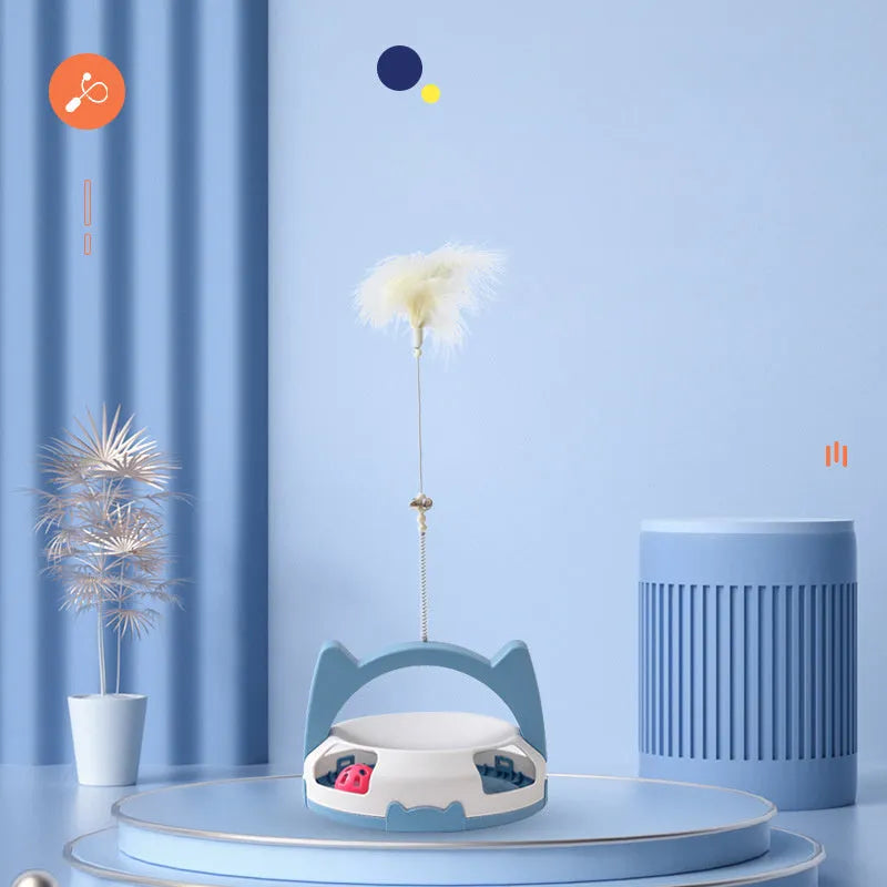 Cat toy with wand handle and spinning ball attachment in multiple colour options