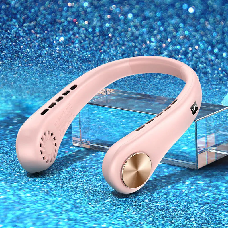 Portable bladeless neck fan hanging around neck with snake shape design in white colour