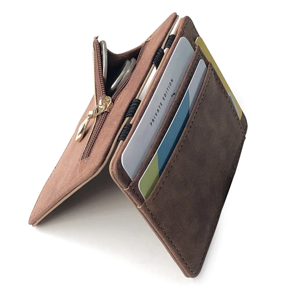 Matte leather Korean style coin purse in a horizontal square shape, showing decorative sewing lines and a coin pocket.