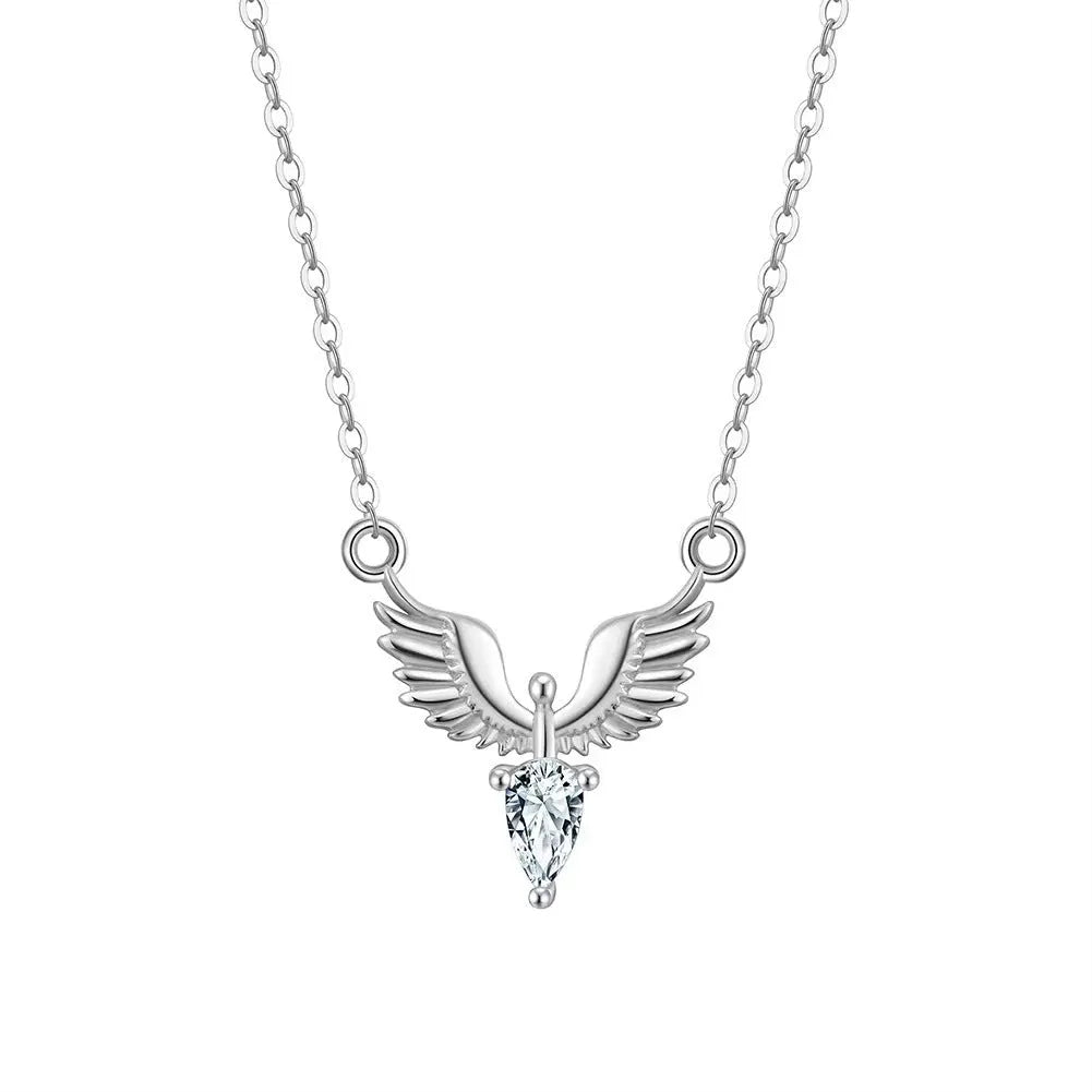 Close-up of an adjustable sterling silver necklace with an eagle pendant on an O-ring chain, showing white gold and yellow gold colour options.