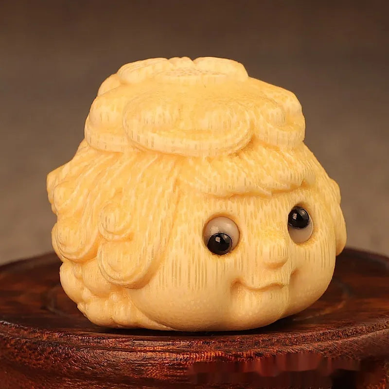 Golden toad and princess bamboo carving ornament in cute style, 5.0 scale.