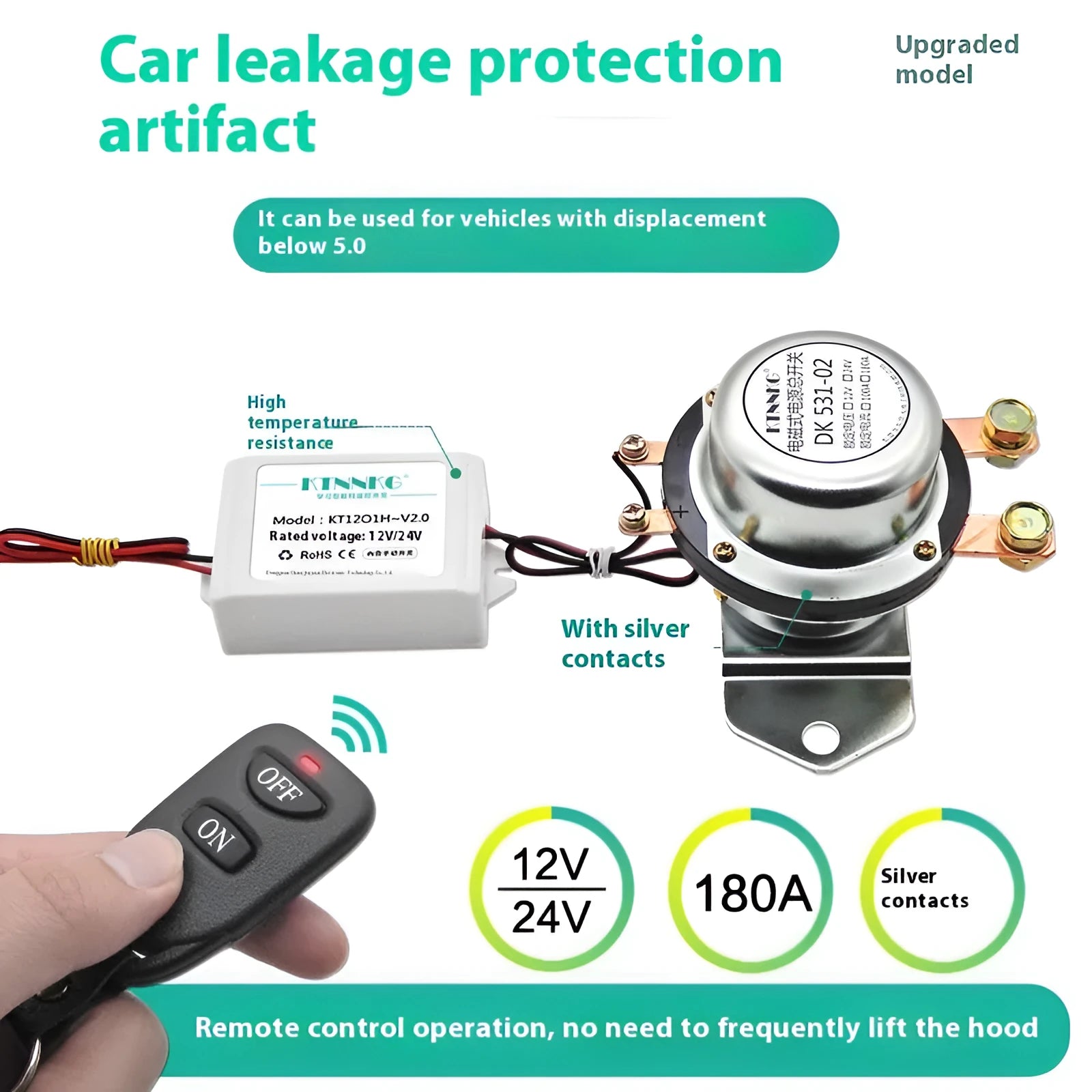 Automotive leakage electromagnetic circuit breaker DK238 with remote control, DC12V, CE certified