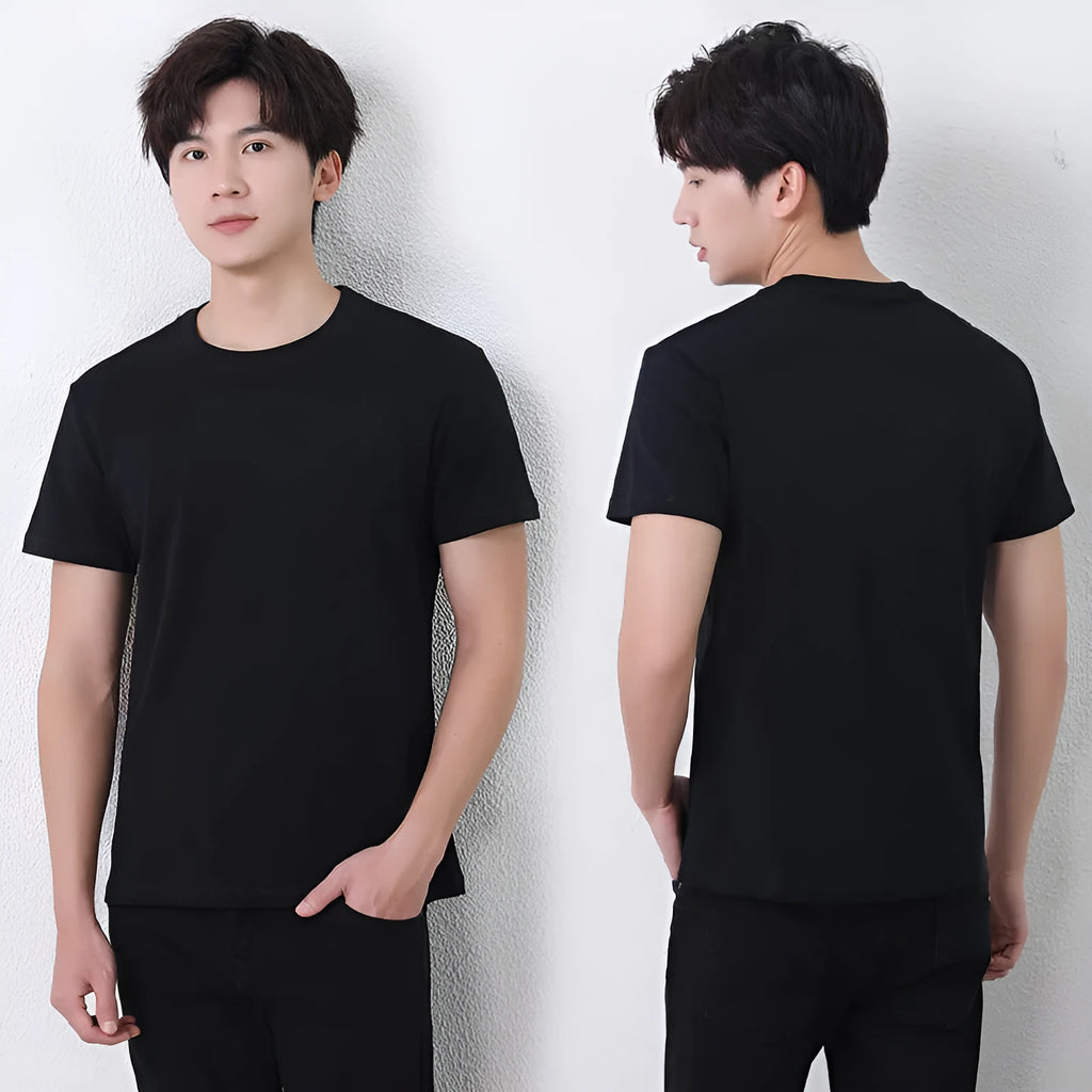 Men's solid colour long-staple cotton short-sleeve t-shirt in black, regular fit pullover style