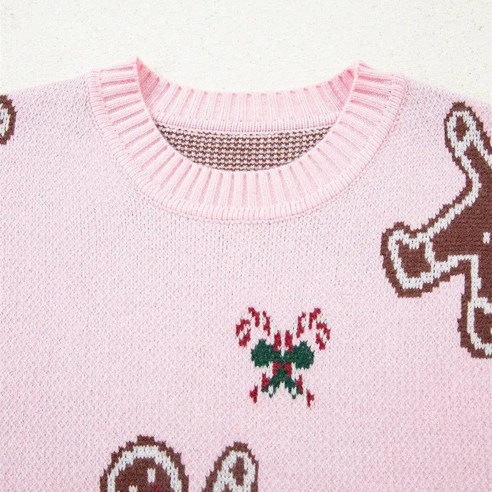Women's pink acrylic loose slimming sweater with round neck and long sleeves for spring