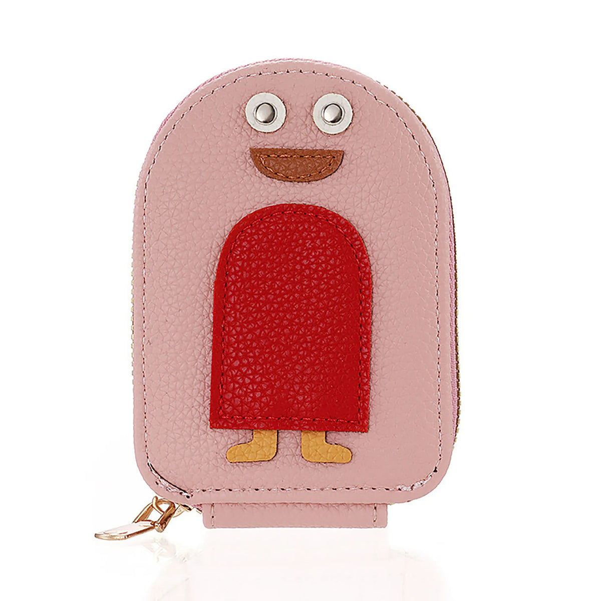Lychee pattern penguin expanding card holder in black PU leather with rivet details 12x7.5x3cm