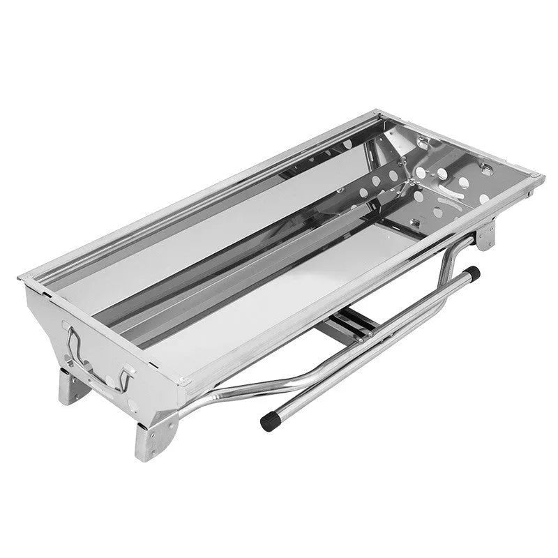 Stainless steel portable folding barbecue oven with grill, dimensions 73x33.5x70cm.