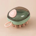 Blue pet grooming brush with integrated shampoo dispenser and silicone bristles for dogs and cats