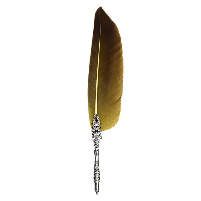 Vintage feather pen with zinc alloy shell in multiple colour options