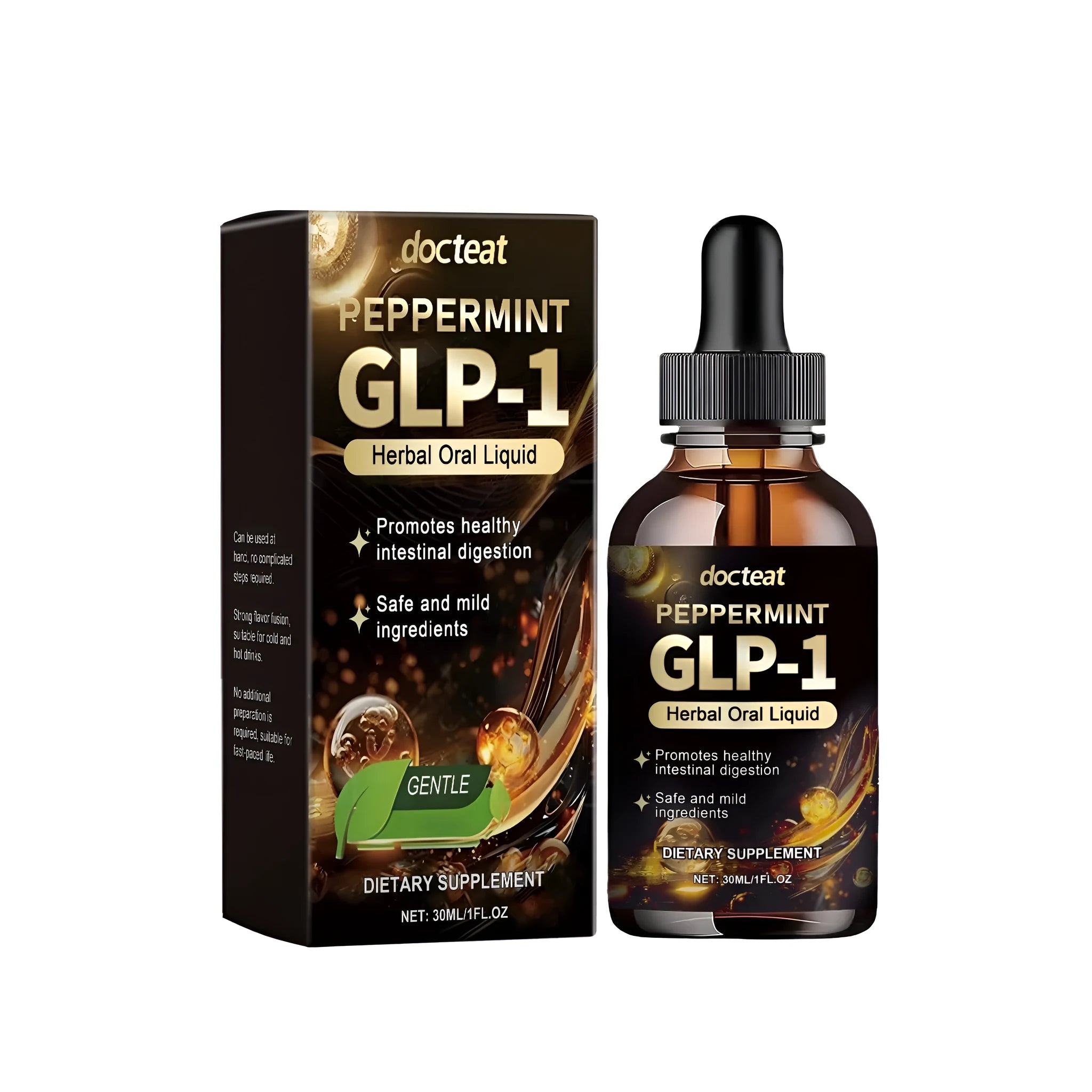 30ml bottle of intestinal health care drops with dropper containing traditional Chinese medicine extract and vitamin formula