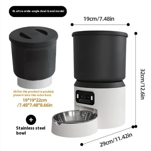 4-litre automatic pet feeder with optional camera and choice of stainless steel or plastic bowl