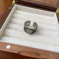 Retro wide-faced heart-shaped adjustable ring in white or green colour