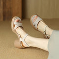 Women's open toe platform sandals in apricot colour showing round toe holder and 4.5cm rubber sole.