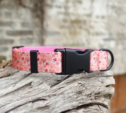Floral pattern nylon ribbon pet collar in Hanada colour with adjustable sizing from XS to XL