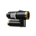 Handheld portable car vacuum cleaner in black with USB charging cable and dust collection compartment