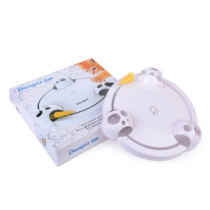 White ABS electric cat toy turntable 32cm with rotating mouse attachment